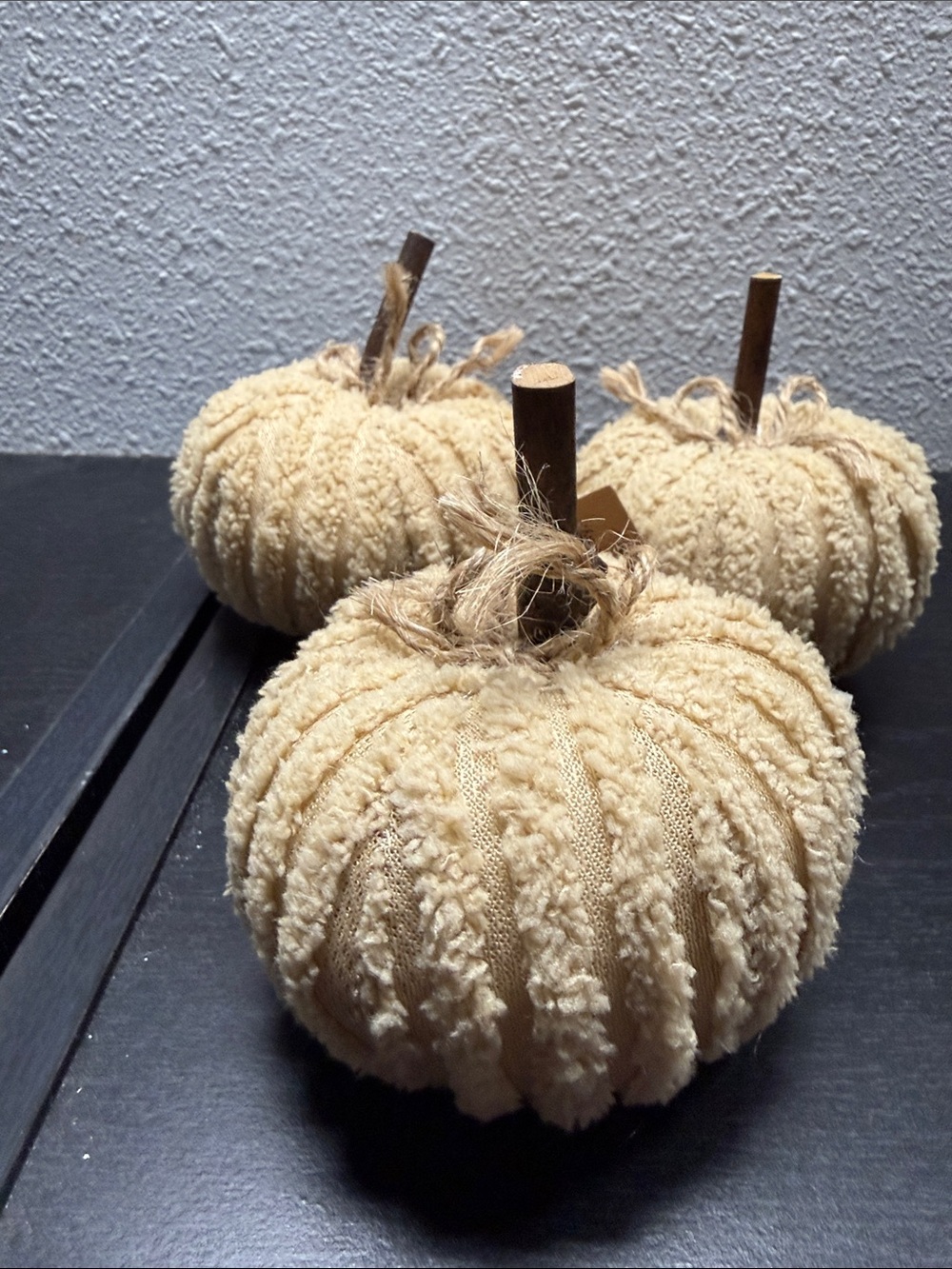 Tan 3” chenille Pumpkin Decorative Set of 3